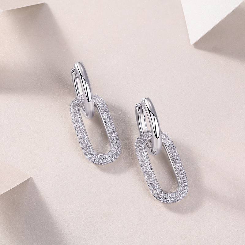 E13706款S925银镀18K白金MoissaniteO形耳圈2.07ct