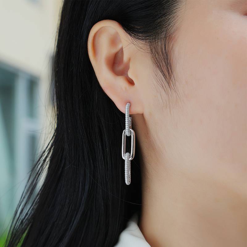 E13700款S925银镀18K白金Moissanite圈扣耳环2.06ct