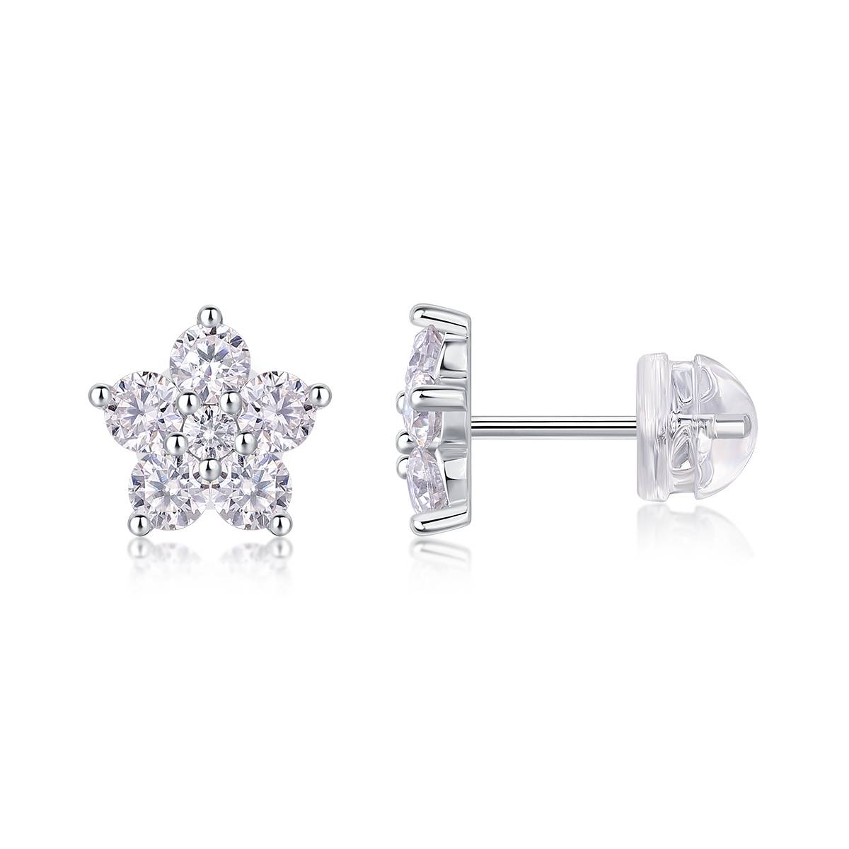 E13602款S925银镀18K白金花瓣Stud EarringMoissanite1.06ct