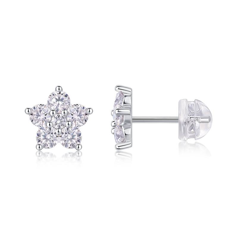 E13602款S925银镀18K白金花瓣Stud EarringMoissanite1.06ct