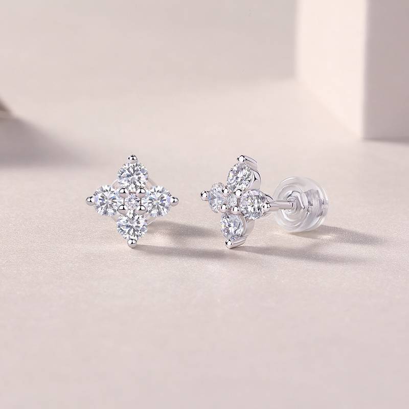 E13598款S925银镀18K白金耳钉莫桑钻0.85CT