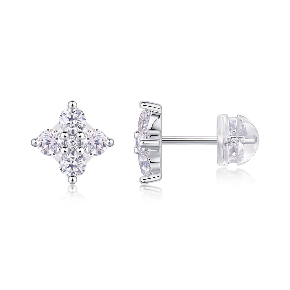 E13598款S925银镀18K白金Stud EarringMoissanite0.85ct