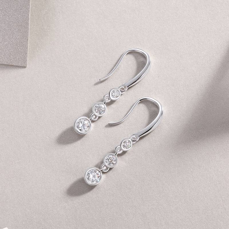 E13641款S925银镀18K白金3石款耳环Moissanite0.92ct