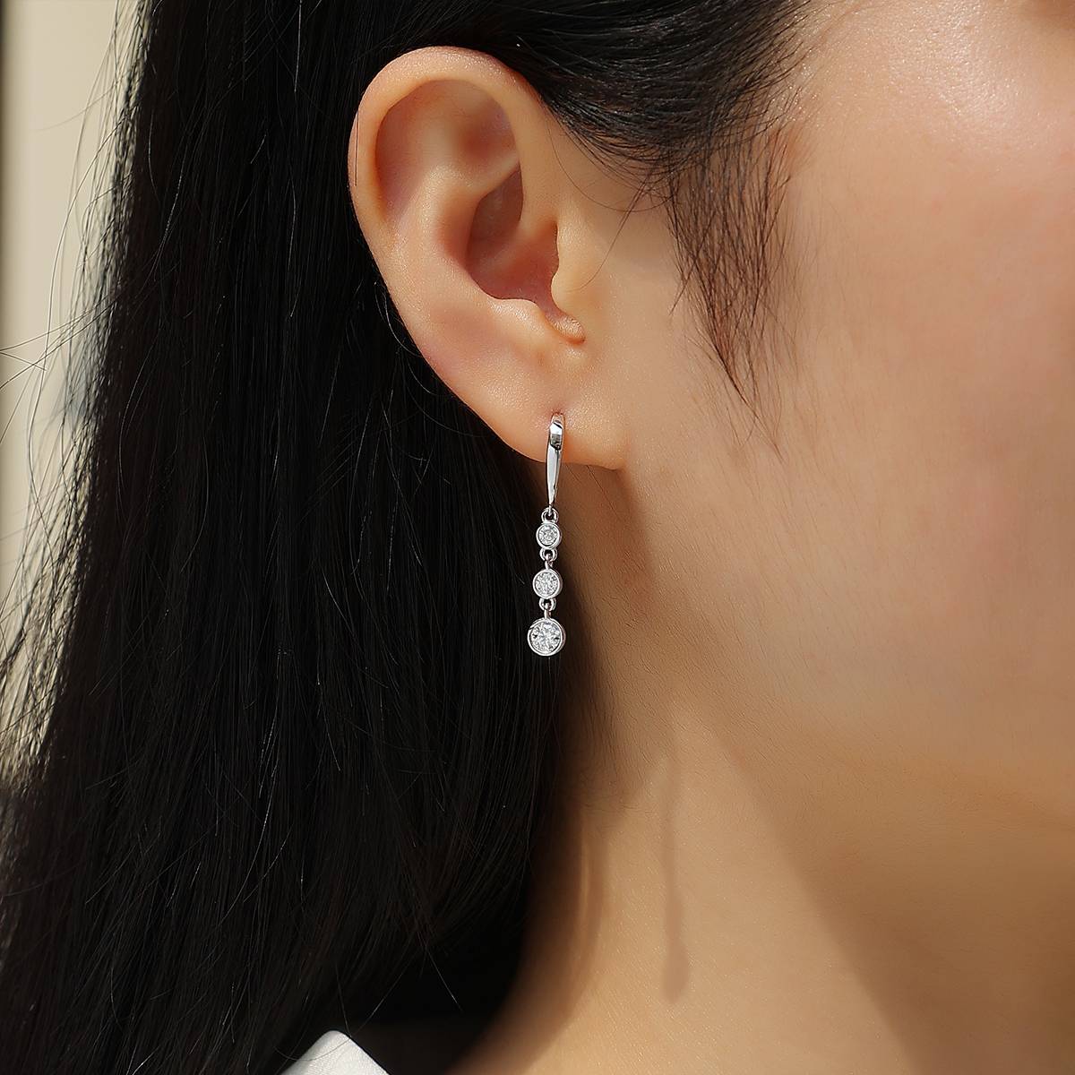 E13641款S925银镀18K白金3石款耳环Moissanite0.92ct