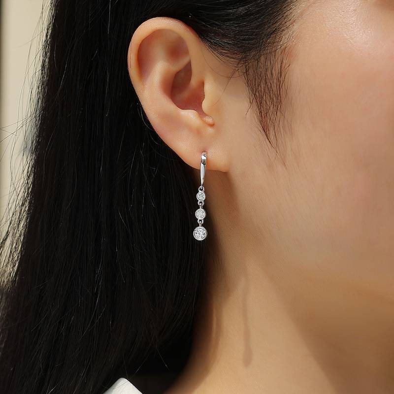 E13641款S925银镀18K白金3石款耳环Moissanite0.92ct