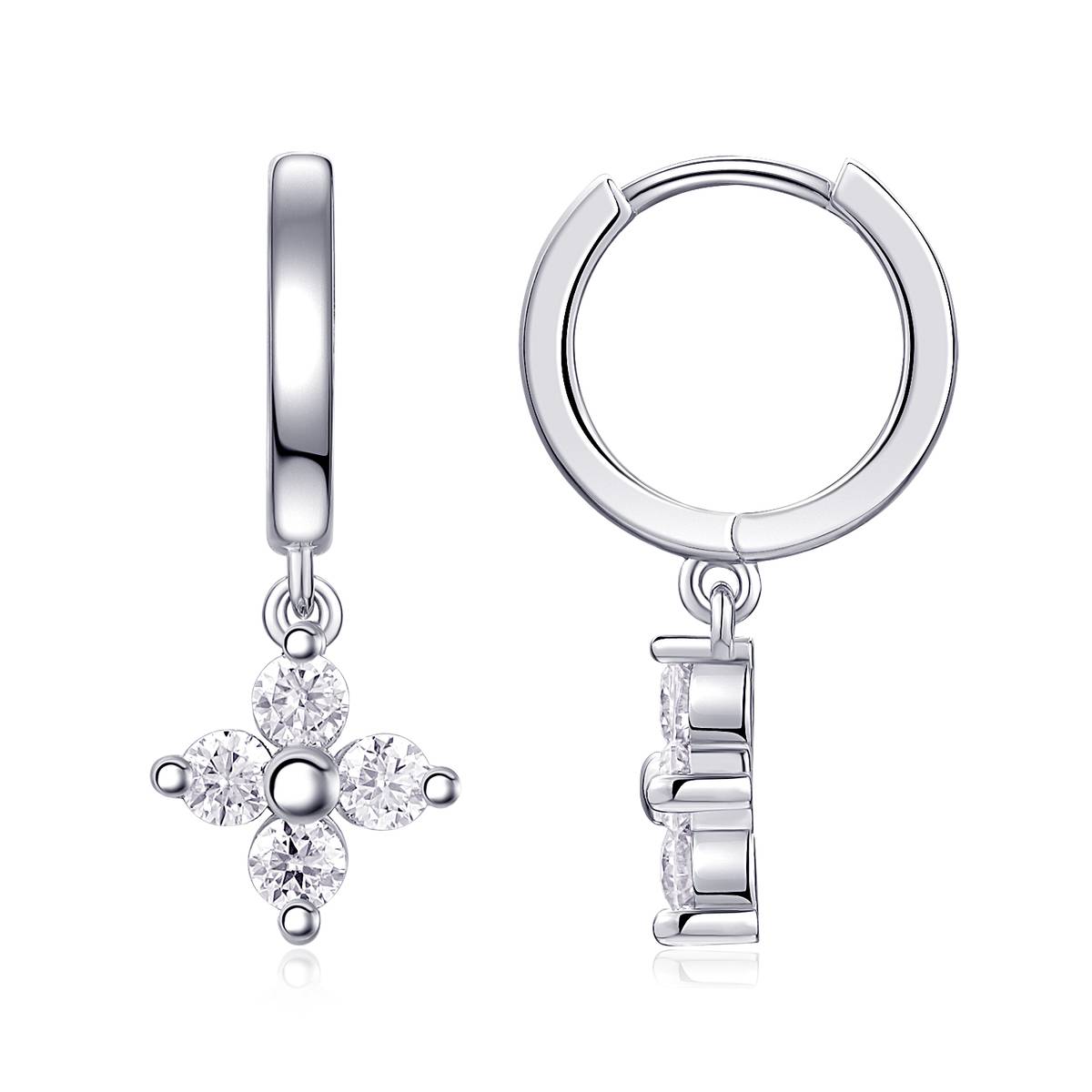 SE13900款S925银镀18K白金花朵耳环莫桑钻0.8CT