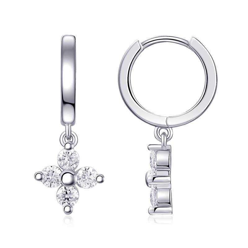 SE13900款S925银镀18K白金花朵耳环莫桑钻0.8CT