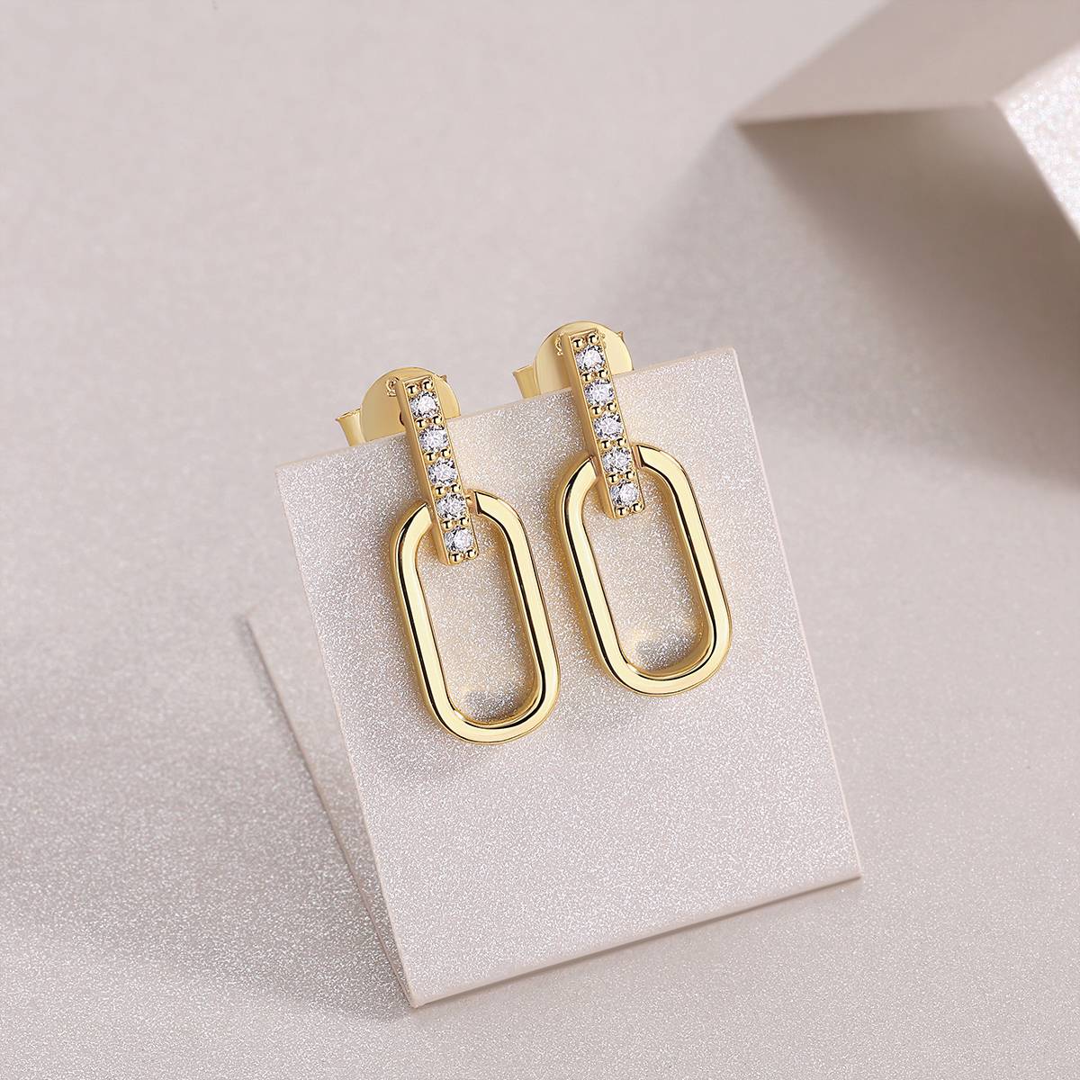 SE14927款S925银镀18K黄金O形耳钉莫桑钻0.15CT