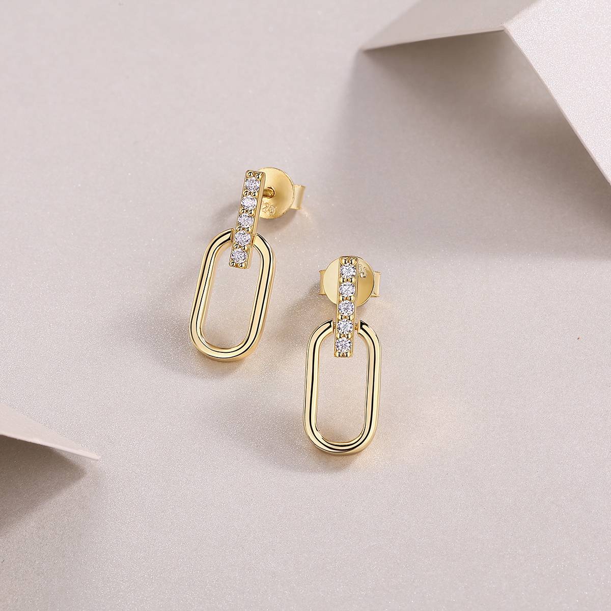 SE14927款S925银镀18K黄金O形耳钉莫桑钻0.15CT