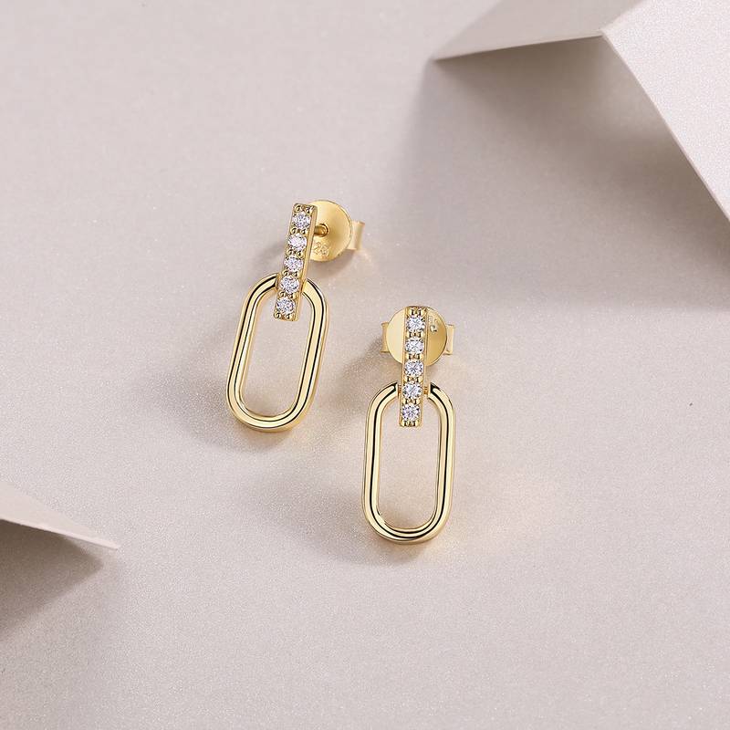 SE14927款S925银镀18K黄金O形Stud EarringMoissanite0.15ct