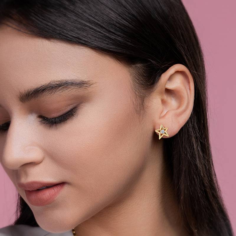 E14903款S925银镀18K黄金星星Stud EarringMoissanite0.2ct