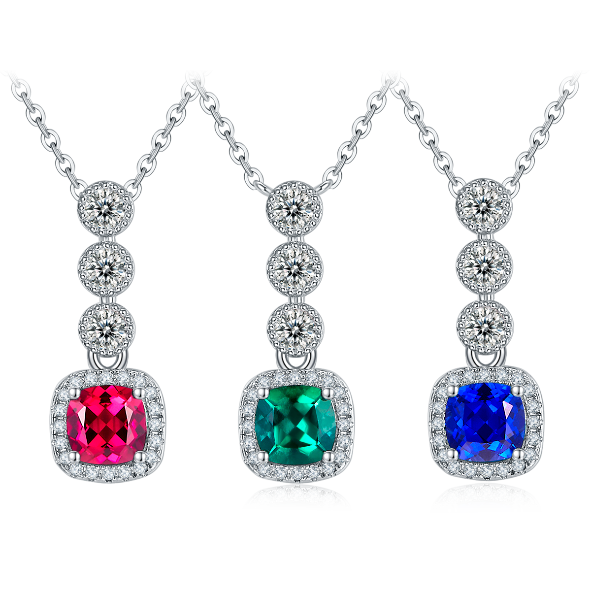 N1917986款S925银镀18K白金培育彩宝项链0.93ct