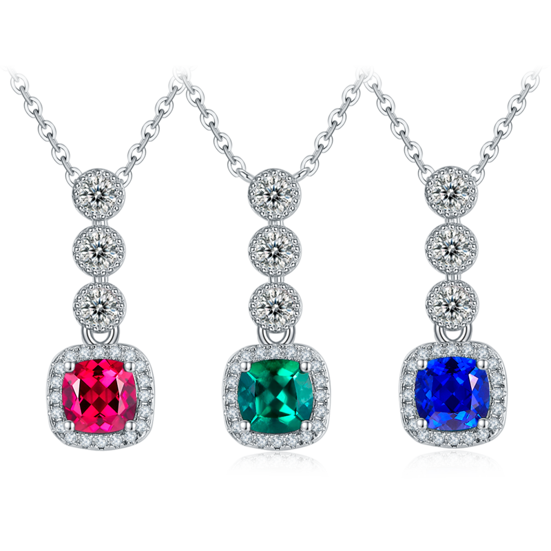 N1917986款S925银镀18K白金培育彩宝Necklace0.93ct