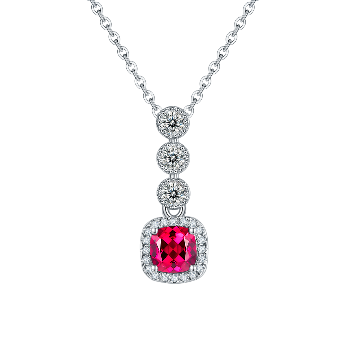 N1917986款S925银镀18K白金培育彩宝项链0.93ct