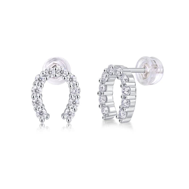 E13153款S925银镀18K白金马蹄Stud EarringMoissanite0.6ct