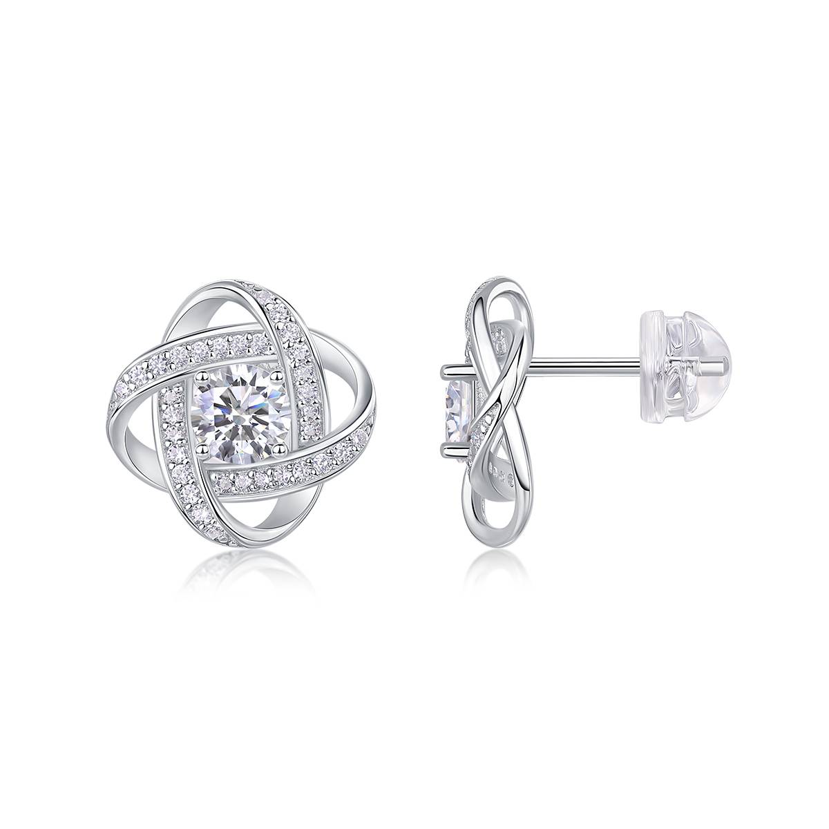 E13568款S925银镀18K白金莫桑钻耳钉0.5ct*2