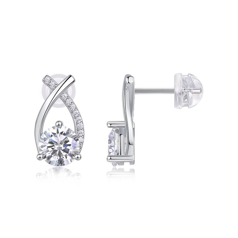 E13569款S925银镀18K白金MoissaniteStud Earring1.0ct*2