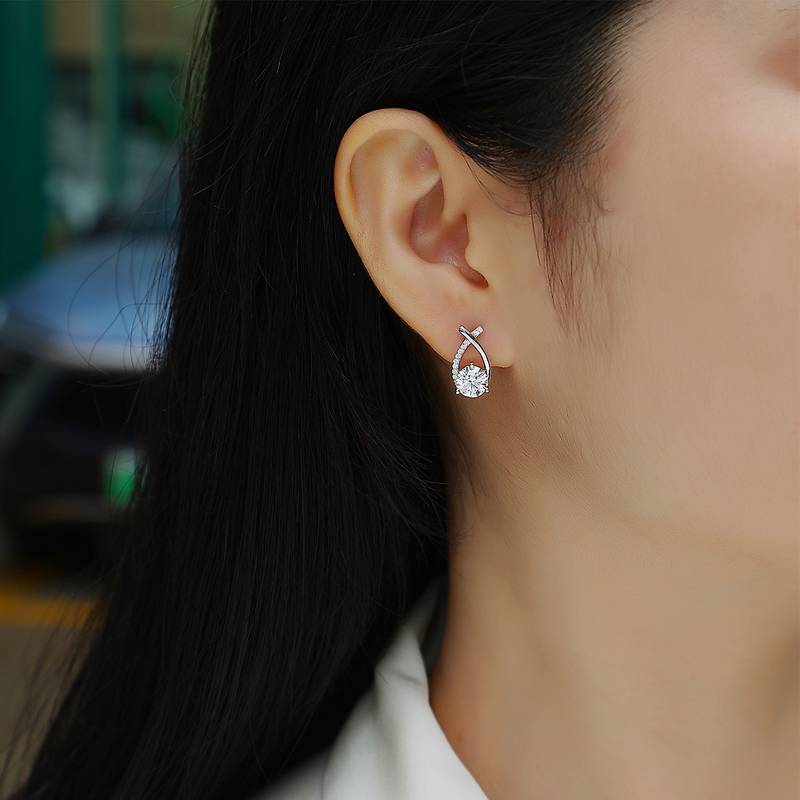 E13569款S925银镀18K白金MoissaniteStud Earring1.0ct*2
