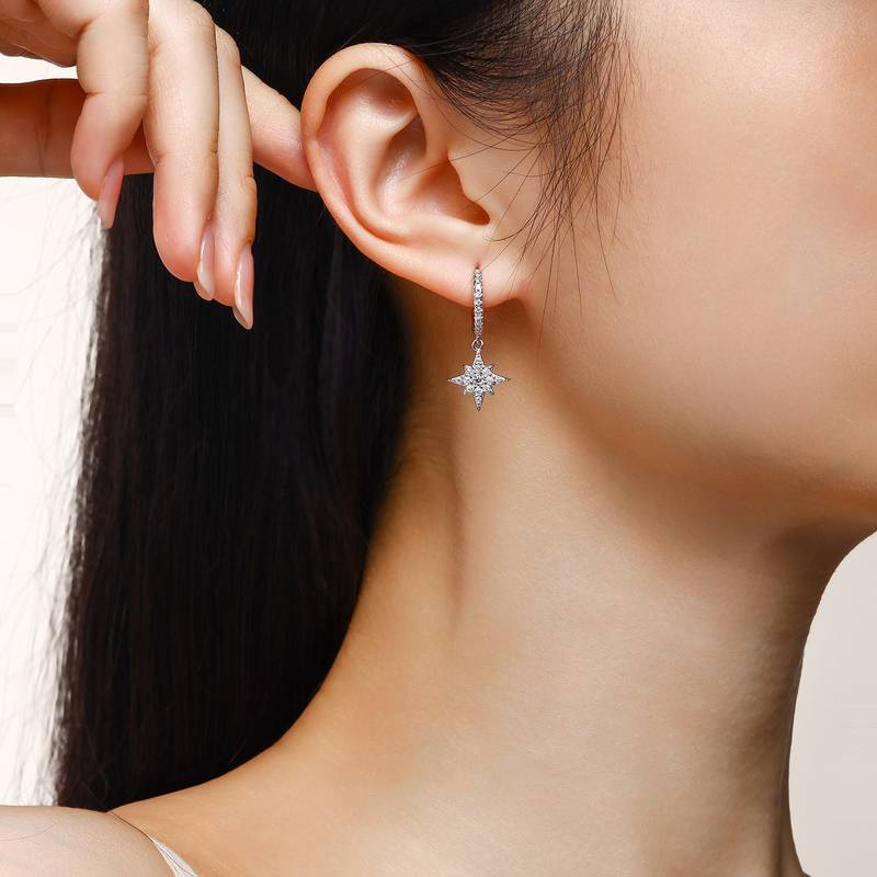 E13892款S925银镀18K白金Moissanite星月耳环0.4ct