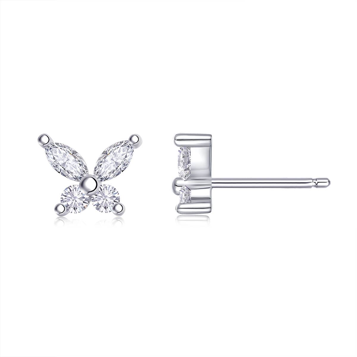 E13855款S925银镀18K白金Moissanite蝴蝶Stud Earring0.73ct