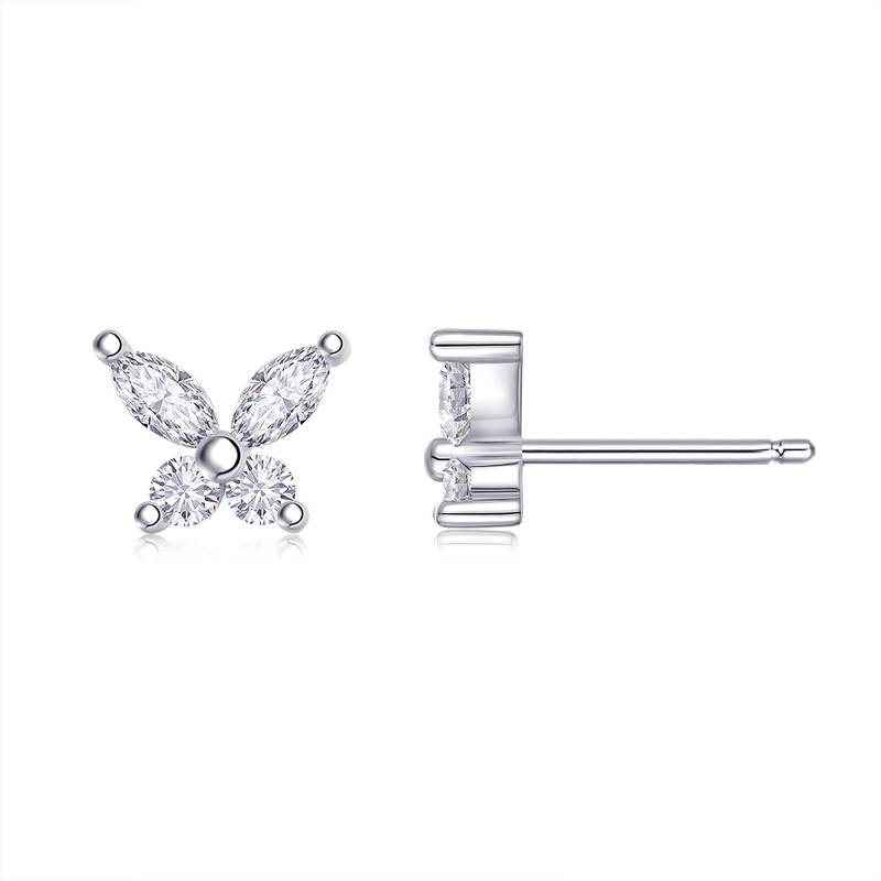 E13855款S925银镀18K白金Moissanite蝴蝶Stud Earring0.73ct