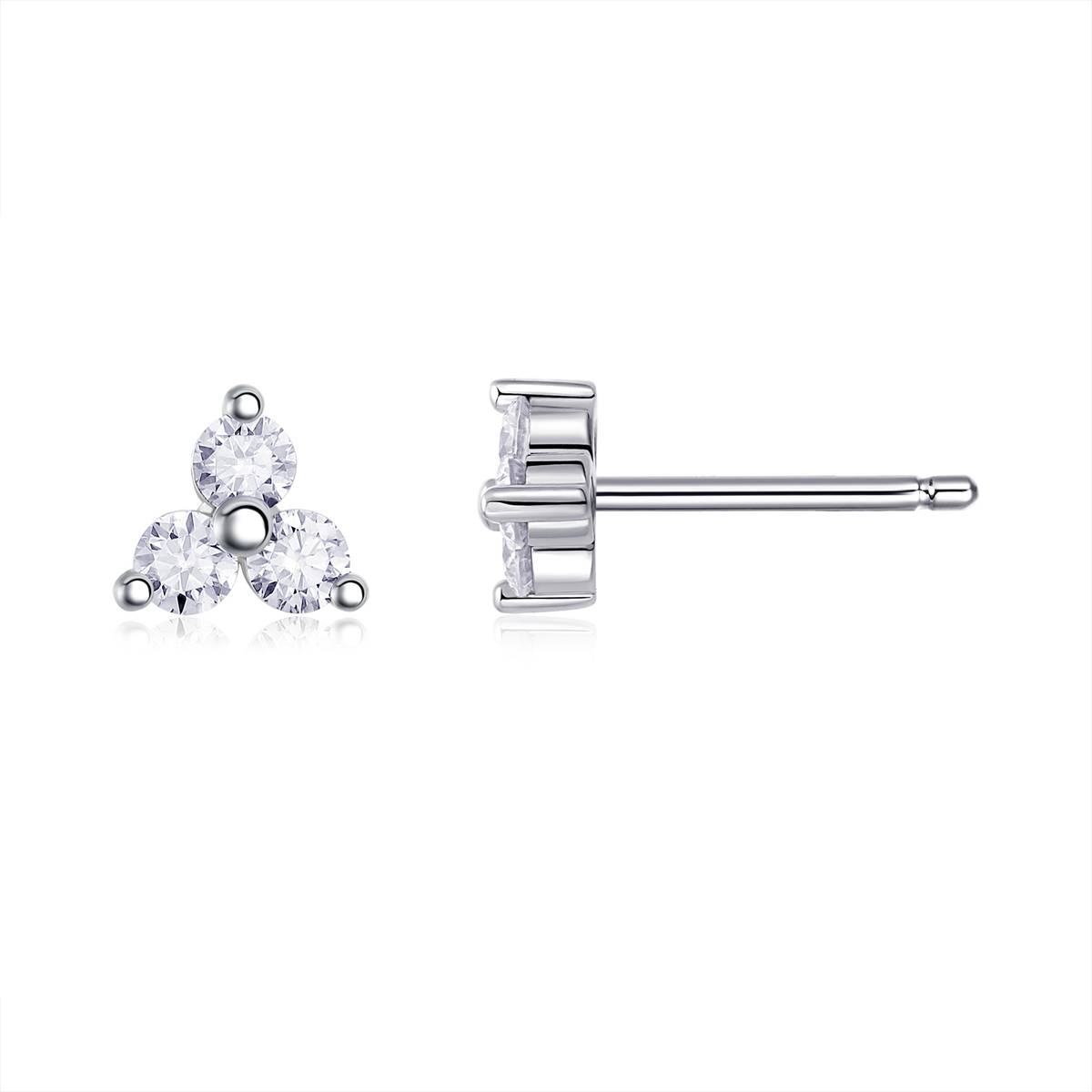 E13859款S925银镀18K白金莫桑钻小花耳钉0.6CT