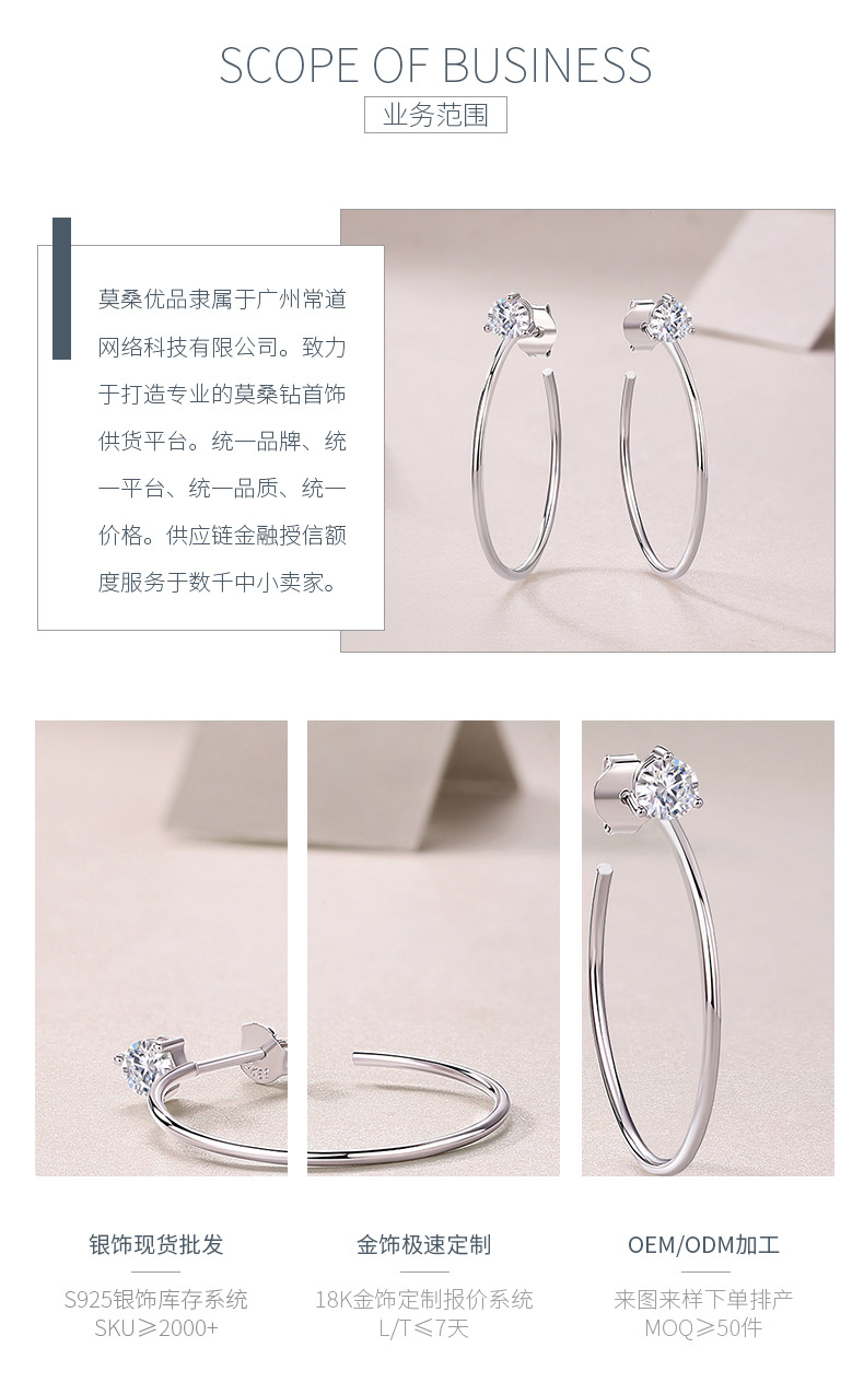 E13104款S925银镀18K白金莫桑钻耳圈0.6CT - 3