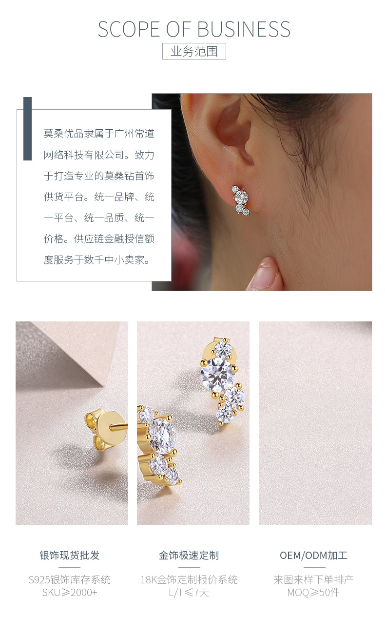 E15154款S925银镀18K黄金耳钉圆形莫桑钻1.44CT - 3