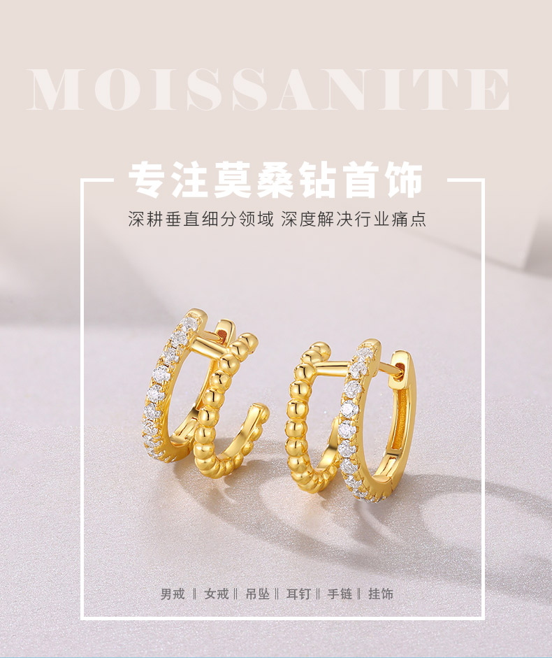 E14911款S925银镀18K黄金莫桑钻耳圈0.33CT - 1