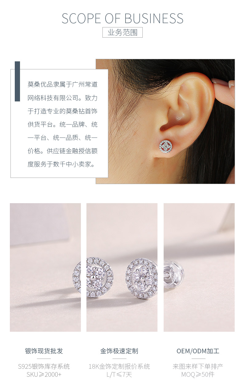 E13480款S925银镀18K白金莫桑钻耳钉0.42ct - 3