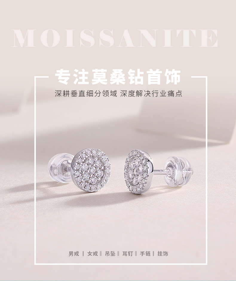 E13481款S925银镀18K白金莫桑钻耳钉0.4ct - 1