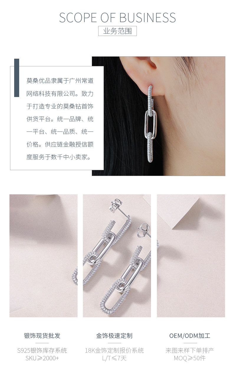 E13700款S925银镀18K白金莫桑钻圈扣耳环2.06CT - 3