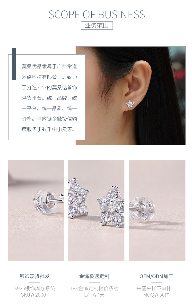 E13602款S925银镀18K白金花瓣耳钉莫桑钻1.06CT - 3
