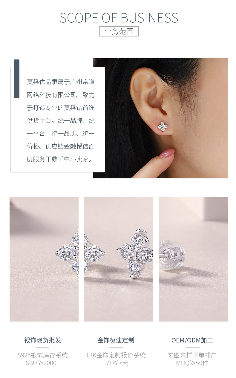E13598款S925银镀18K白金耳钉莫桑钻0.85CT - 3