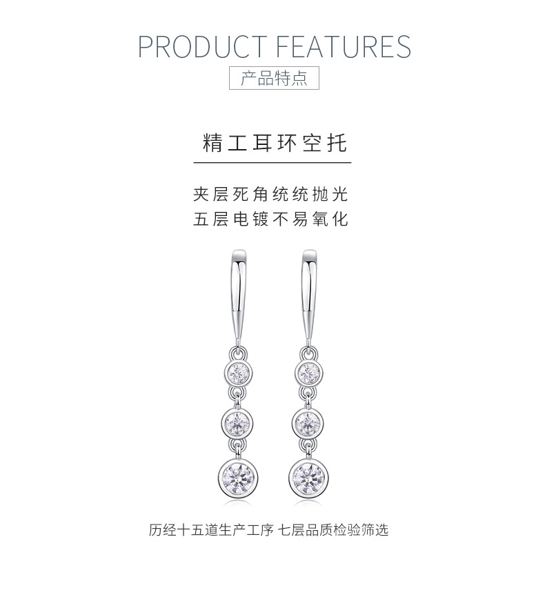 E13641款S925银镀18K白金3石款耳环莫桑钻0.92CT - 5