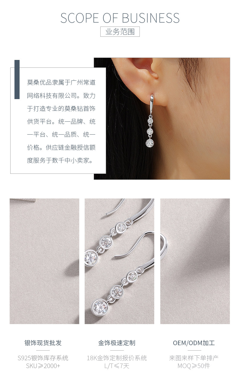 E13641款S925银镀18K白金3石款耳环莫桑钻0.92CT - 3