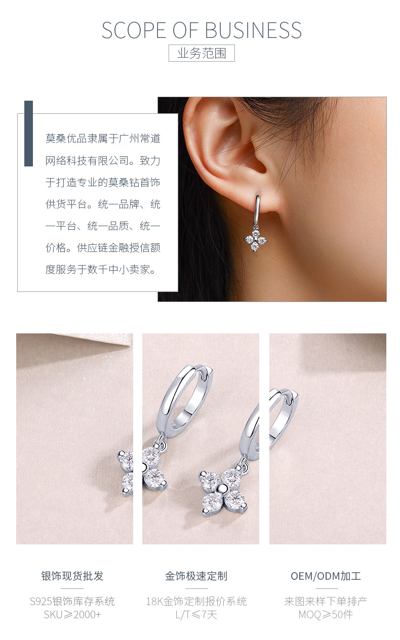 SE13900款S925银镀18K白金花朵耳环莫桑钻0.8CT - 3