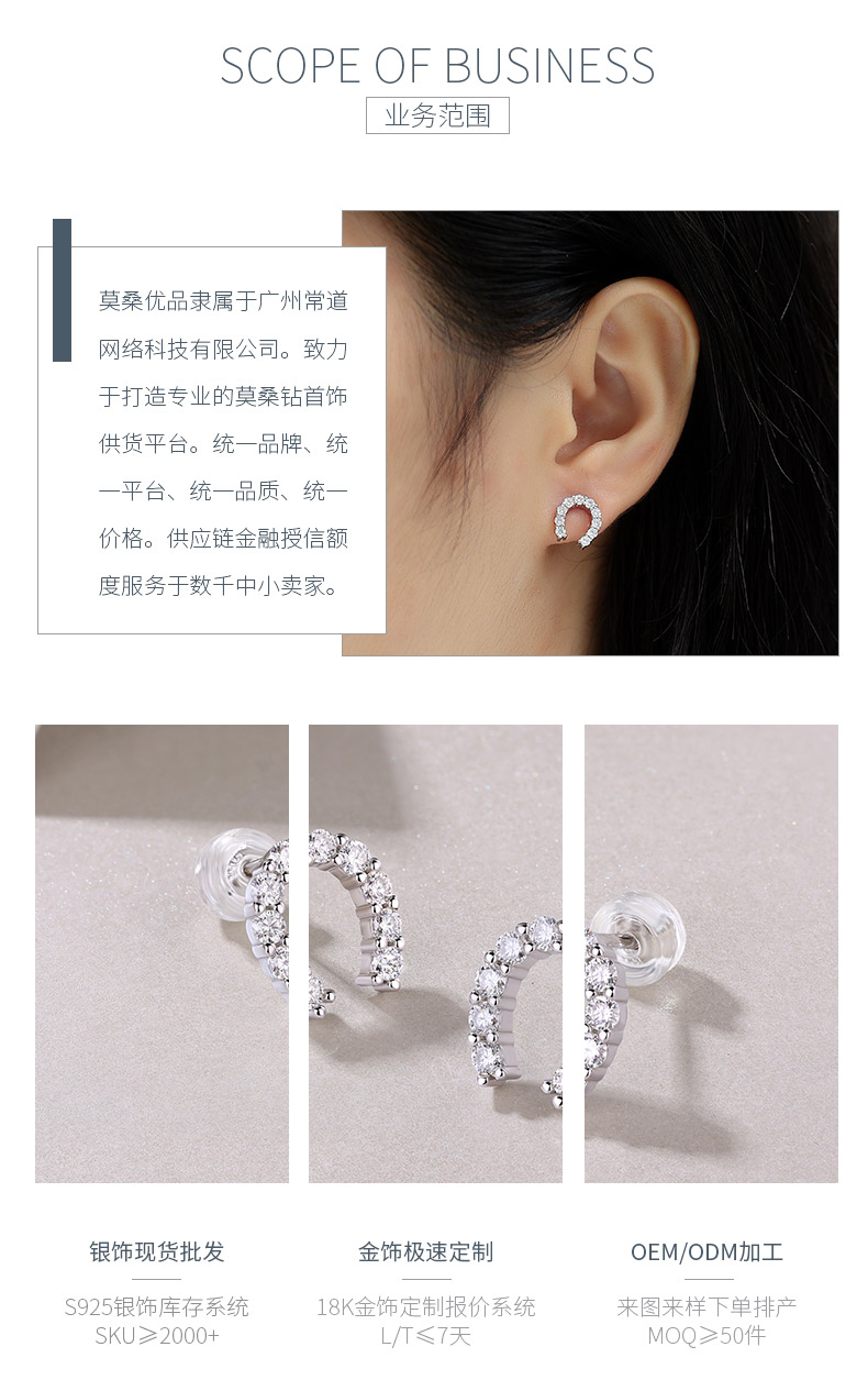 E13153款S925银镀18K白金马蹄耳钉莫桑钻0.6CT - 3