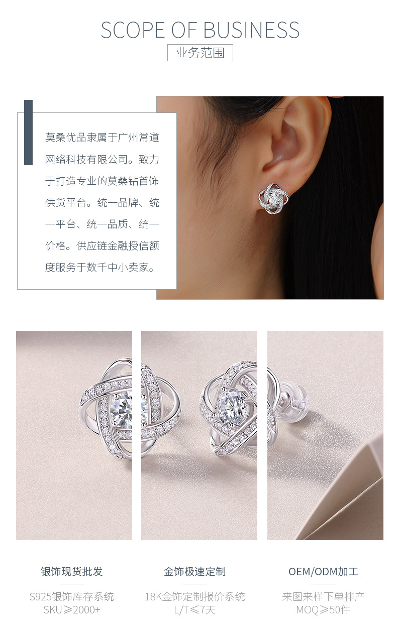 E13568款S925银镀18K白金莫桑钻耳钉0.5ct*2 - 3