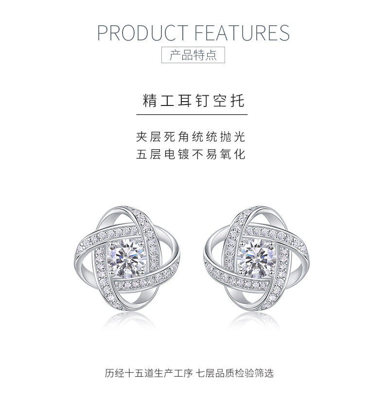 E13568款S925银镀18K白金莫桑钻耳钉0.5ct*2 - 5