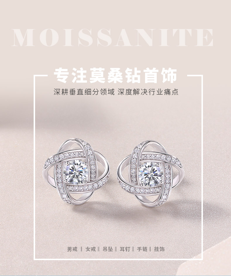 E13568款S925银镀18K白金莫桑钻耳钉0.5ct*2 - 1