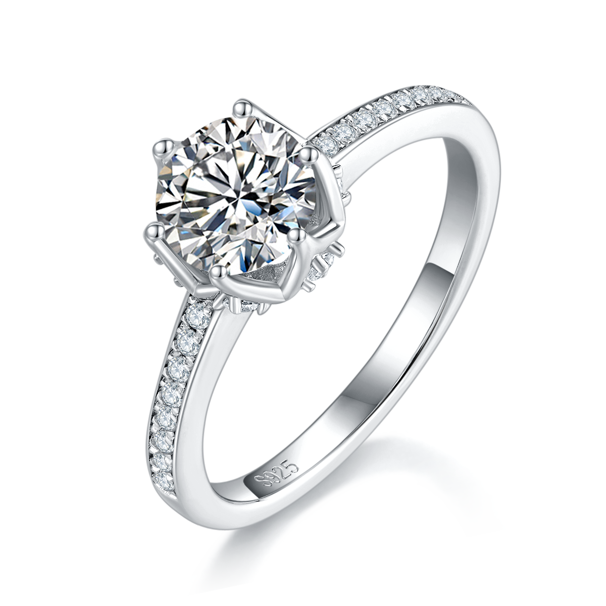 Micro inlaid Six Claw Women's Ring S925 Silver Plated Platinum Customized Selection Main Stone Moissanite Diamond 1.0ct/Secondary Stone High Carbon Diamond