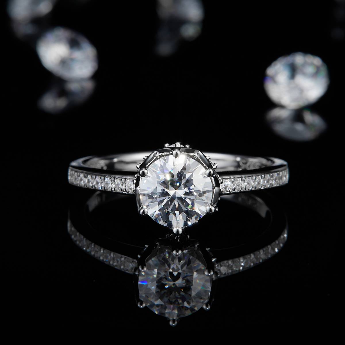 Micro inlaid Six Claw Women's Ring S925 Silver Plated Platinum Customized Selection Main Stone Moissanite Diamond 1.0ct/Secondary Stone High Carbon Diamond