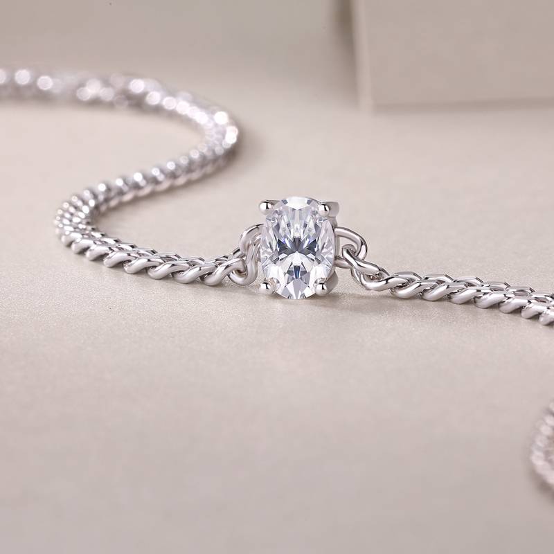 L13114款S925银镀18K白金蛋形Moissanite古巴Bracelet1.0ct