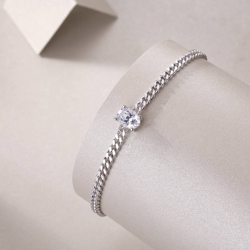 L13114款S925银镀18K白金蛋形Moissanite古巴Bracelet1.0ct