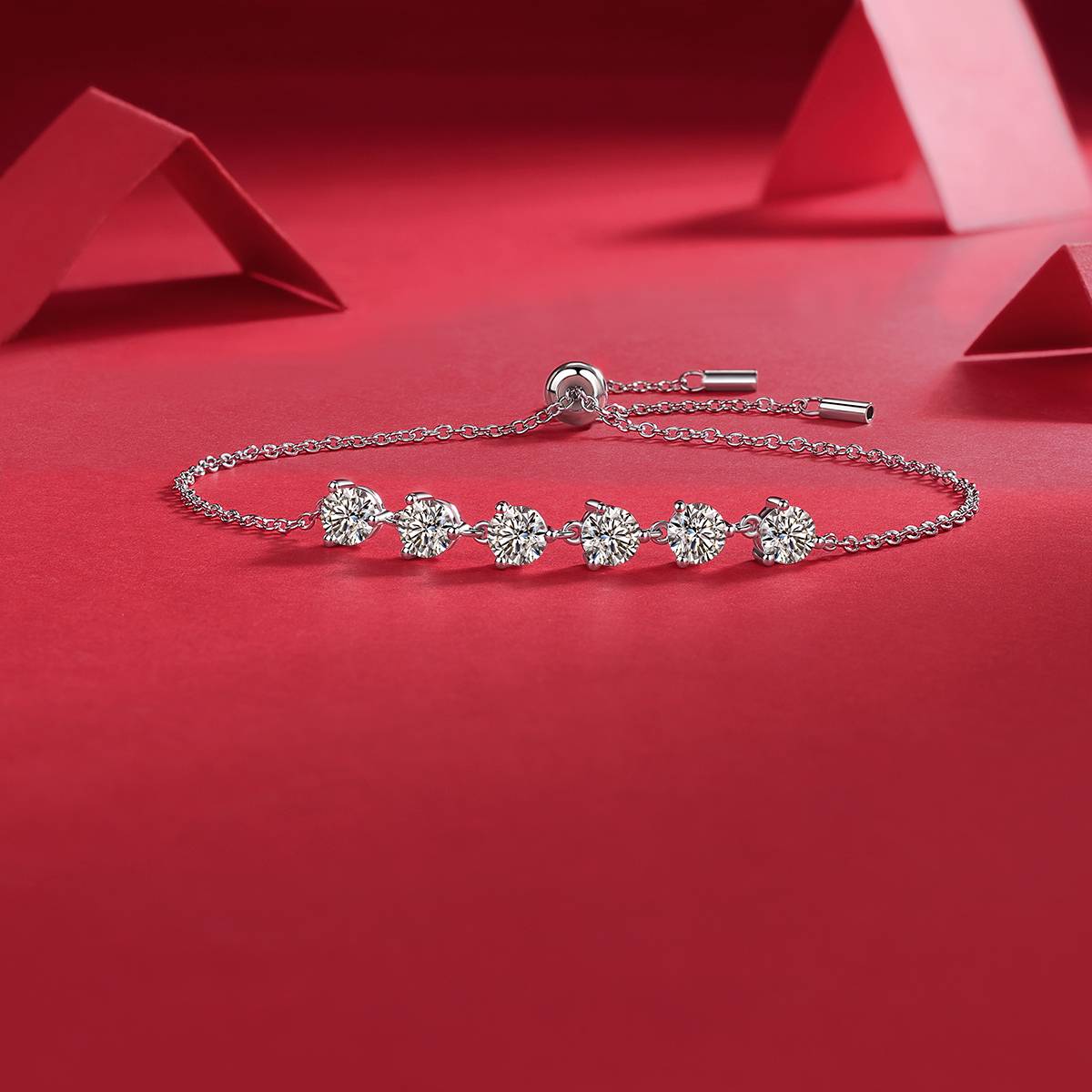 L13064款S925银镀18K白金圆形Moissanite活动Bracelet3.0ct