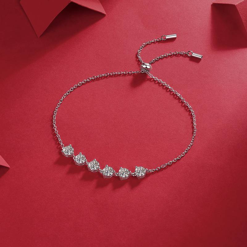 L13064款S925银镀18K白金圆形Moissanite活动Bracelet3.0ct