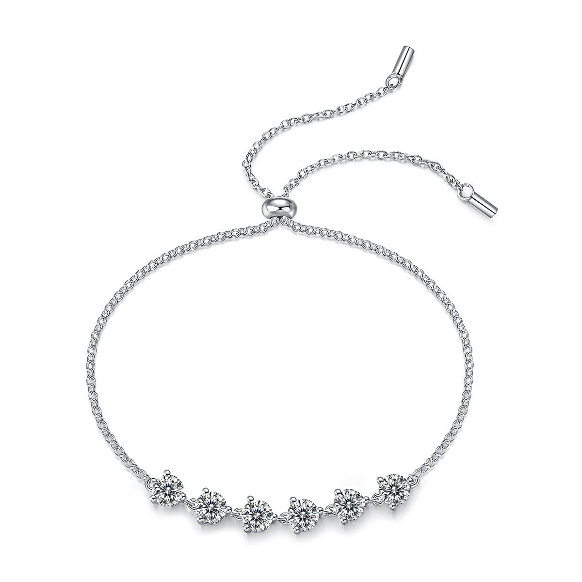 L13064款S925银镀18K白金圆形Moissanite活动Bracelet3.0ct