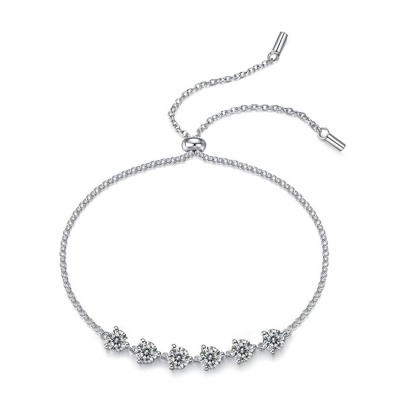 L13064款S925银镀18K白金圆形Moissanite活动Bracelet3.0ct