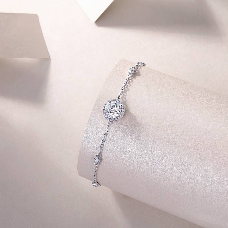 L13513款S925银镀18K白金圆形MoissaniteBracelet1.0ct